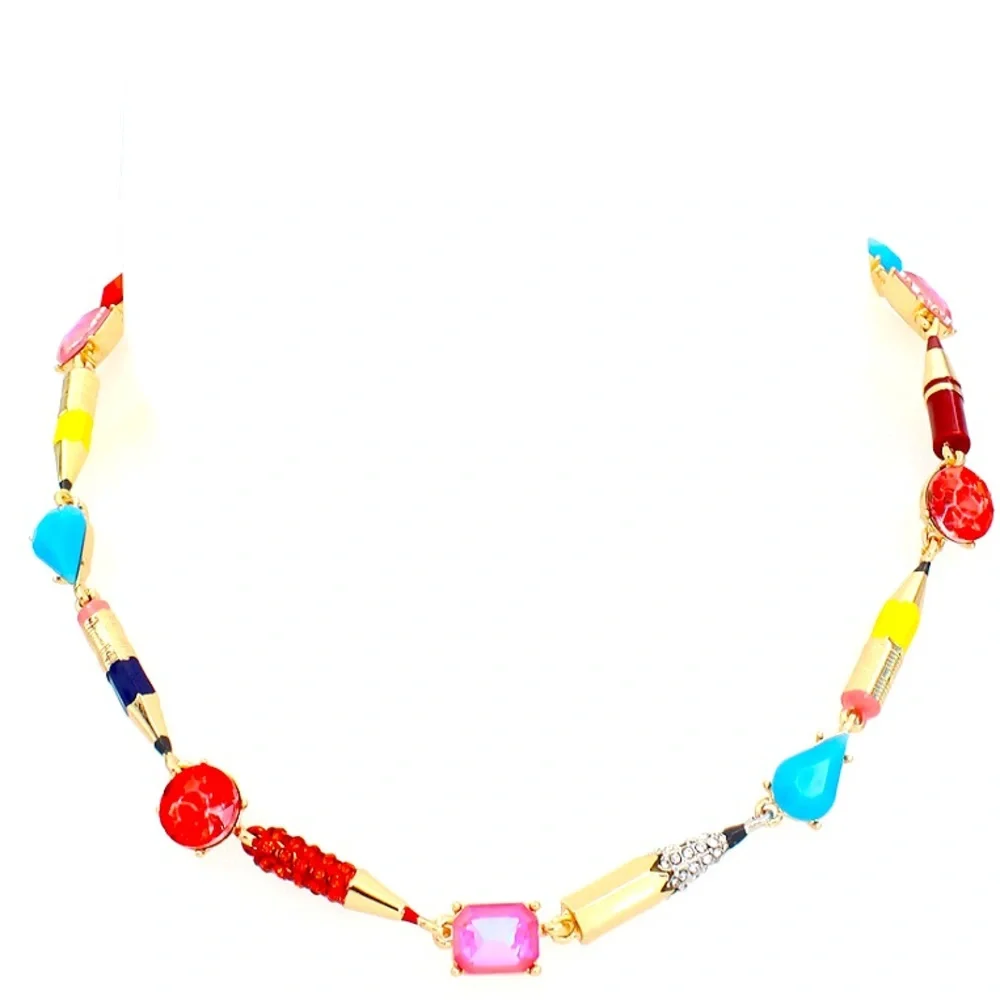 New Betsey Johnson Faux Stone Back To School Pencil Collar Necklace - Picture 3 of 10